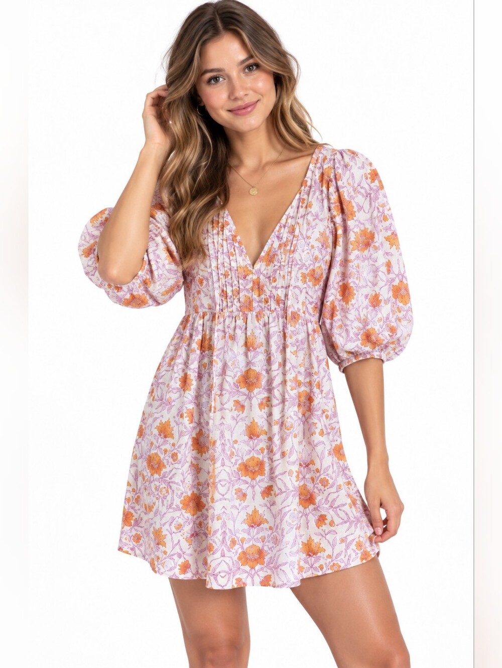 Universal Thread Women's Lavender & Orange Floral Mini Dress